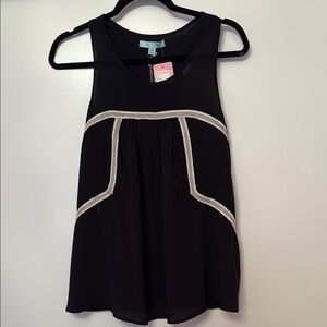 NWT Sleeveless Black Top with Cream Trim